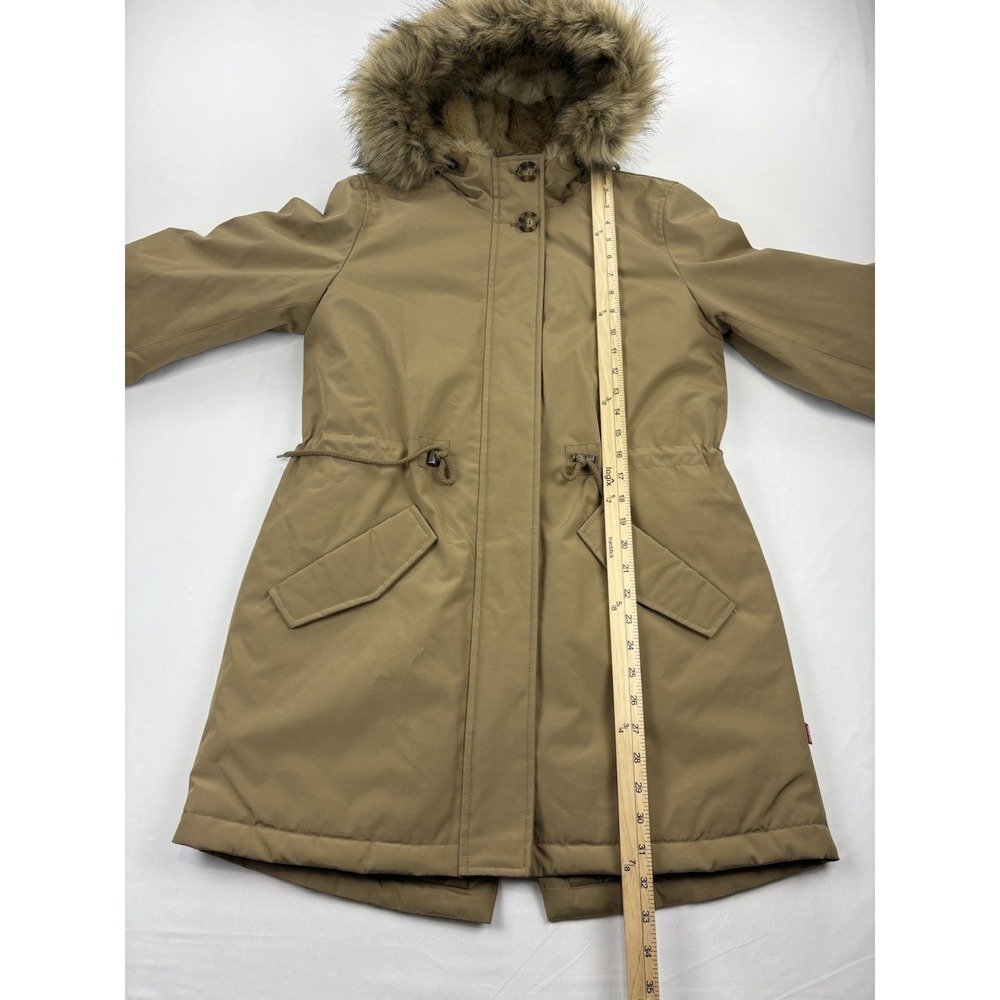 NWT Levis Lined Hooded Tan Quilted Parka Jacket Women's Small - Picture 12 of 16
